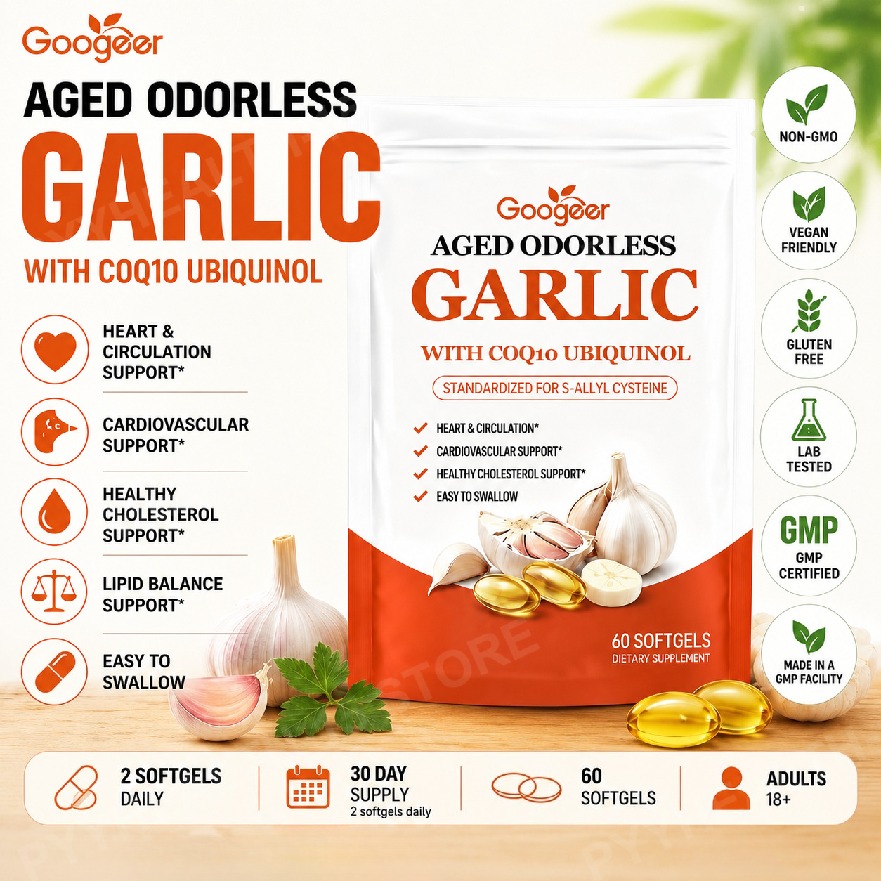 Googeer Aged Odorless Garlic E – обзор и цена Coq10 Ubiquinol Softgel